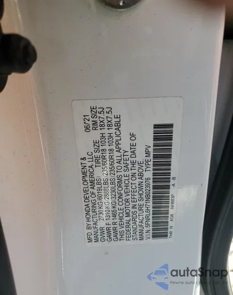 2022 Honda Odyssey Exl из США, поврежденный, VIN 5FNRL6H71NB023976